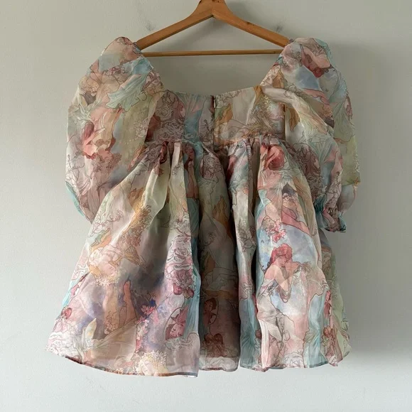 Selkie Mucha Puff Babydoll Dress Womens XS Mini Sheer Coquette Fairy Whimsical - Picture 5 of 16